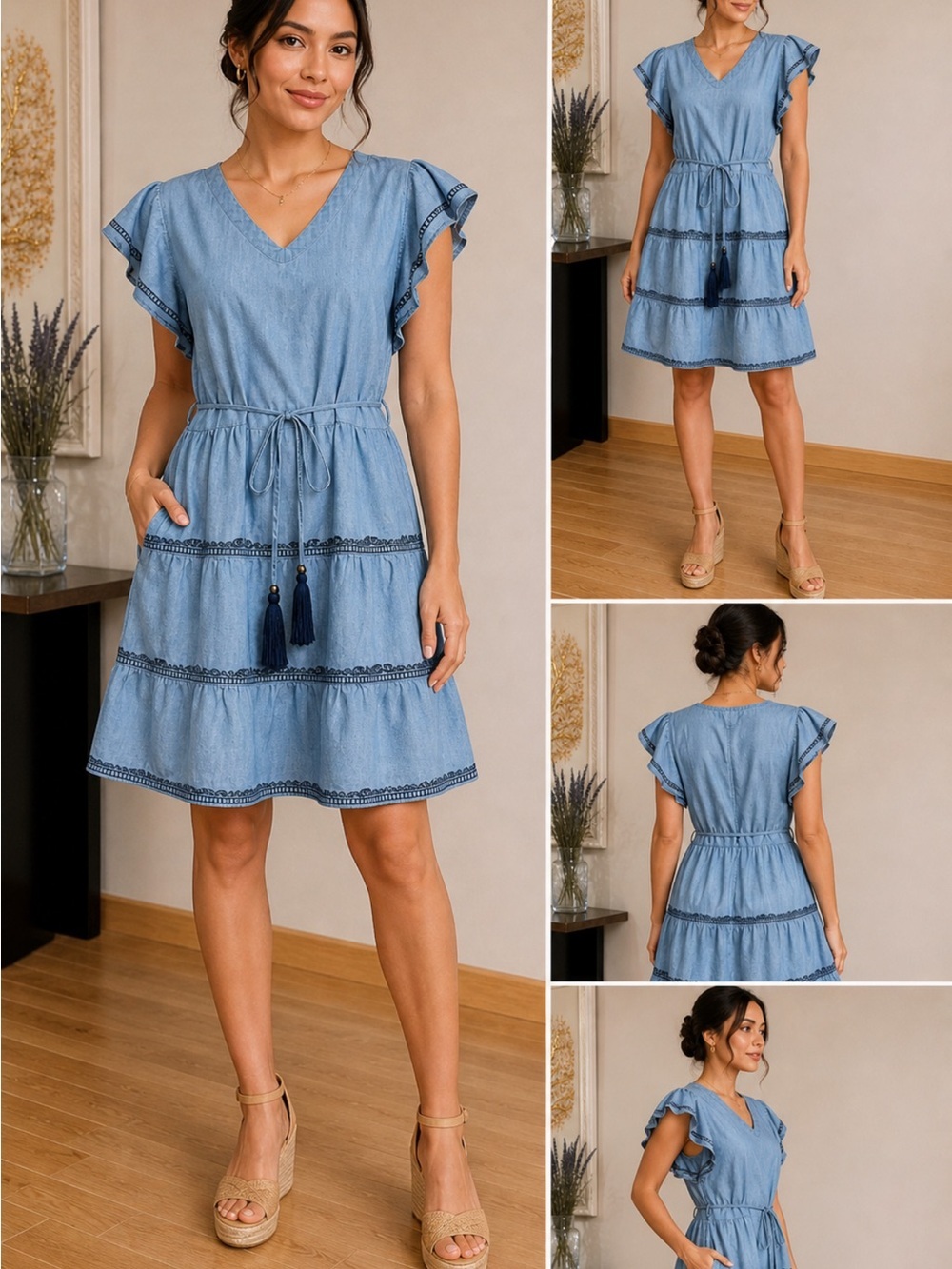 ✨ Given Kale Chambray Tiered Dress